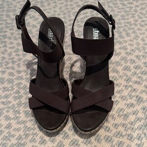 Charles By Charles David Black Elastic-Strap Wedge Sandals